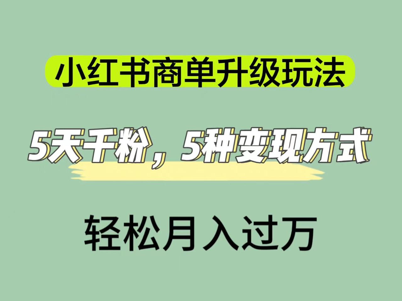 【副业项目7497期】小红书商单升级玩法，5天千粉，5种变现渠道，轻松月入1万+-沃创网