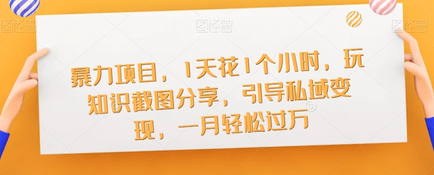 【副业项目7544期】暴力项目，1天花1个小时，玩知识截图分享，引导私域变现，一月轻松过万【截图】-沃创网