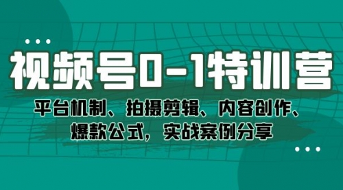 【副业项目7596期】视频号0-1特训营：平台机制、拍摄剪辑、内容创作、爆款公式，实战案例分享-沃创网
