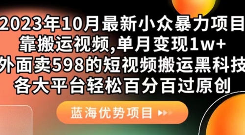 【副业项目7629期】外面卖598的10月最新短视频搬运黑科技，各大平台百分百过原创 靠搬运月入1w-沃创网