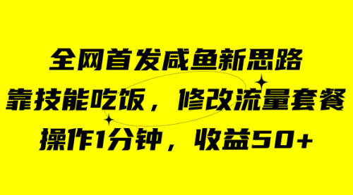 【副业项目7720期】咸鱼冷门新玩法，靠“技能吃饭”，修改流量套餐，操作1分钟，收益50+-沃创网
