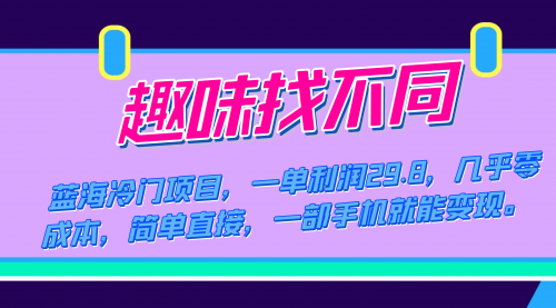 【副业项目7745期】蓝海冷门项目，趣味找不同，一单利润29.8，几乎零成本，一部手机就能变现-沃创网