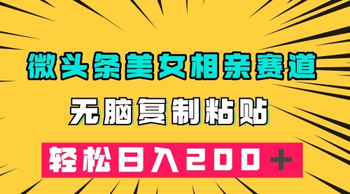 【副业项目7873期】微头条冷门美女相亲赛道，无脑复制粘贴，轻松日入200-沃创网
