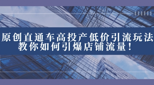 【副业项目8402期】2023直通车高投产低价引流玩法，教你如何引爆店铺流量！-沃创网