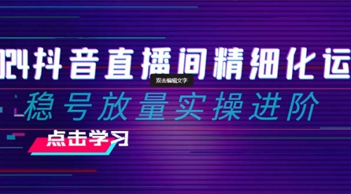 【副业项目8447期】2024抖音直播间精细化运营：稳号放量实操进阶-沃创网