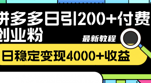 【副业项目8456期】拼多多日引200+付费创业粉，日稳定变现4000+-沃创网
