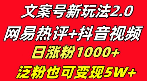 【副业项目8628期】文案号新玩法 网易热评+抖音文案 一天涨粉1000+-沃创网