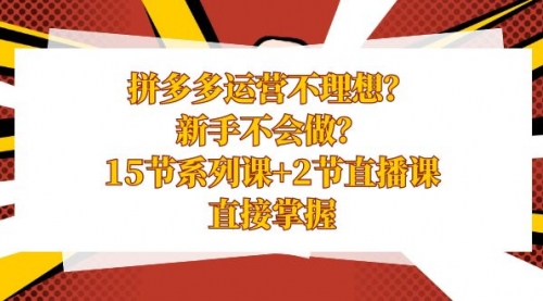 【副业项目8633期】拼多多运营不理想？新手不会做？15节系列课+2节直播课-沃创网