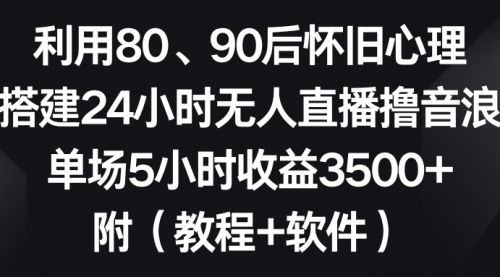 【副业8891期】利用80、90后怀旧心理，搭建24小时无人直播撸音浪，单场5小时收益3500+-沃创网