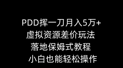 【副业8918期】PDD挥一刀月入5万+，虚拟资源差价玩法，落地保姆式教程，小白也能轻松操作-沃创网