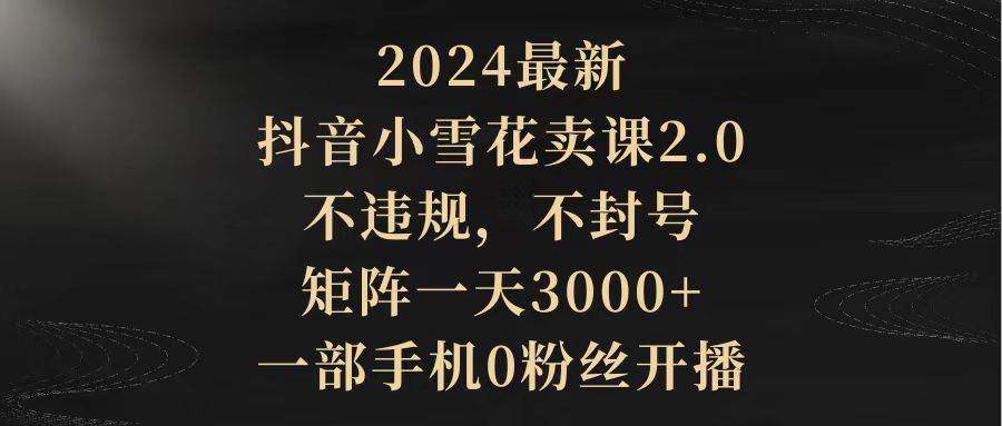 2024最新抖音小雪花卖课2.0 不违规 不封号 矩阵一天3000+一部手机0粉丝开播-沃创网