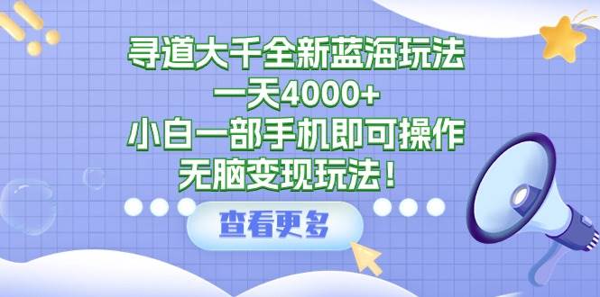 寻道大千全新蓝海玩法，一天4000+，小白一部手机即可操作，无脑变现玩法！-沃创网