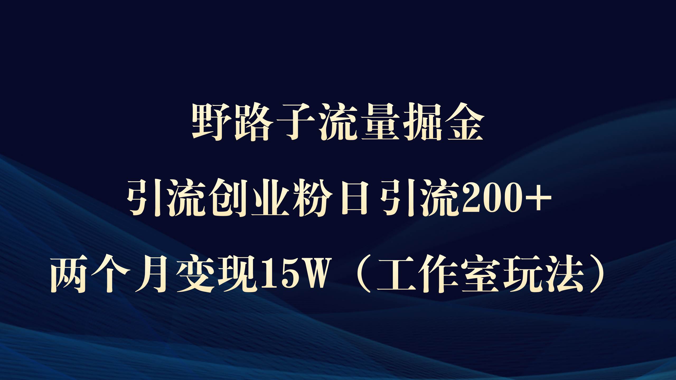 野路子流量掘金，引流创业粉日引流200+，两个月变现15W（工作室玩法））-沃创网