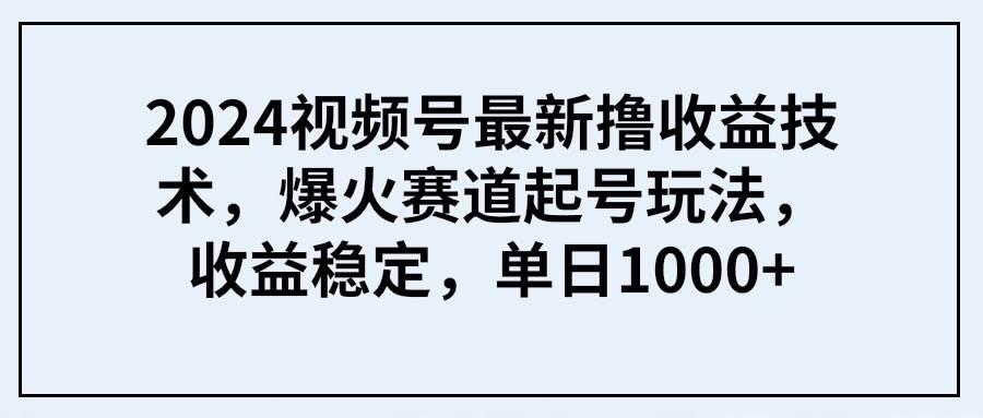 2024视频号最新撸收益技术，爆火赛道起号玩法，收益稳定，单日1000+-沃创网