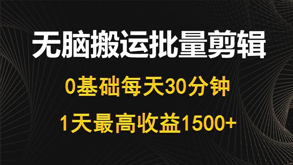 每天30分钟，0基础无脑搬运批量剪辑，1天最高收益1500+-沃创网