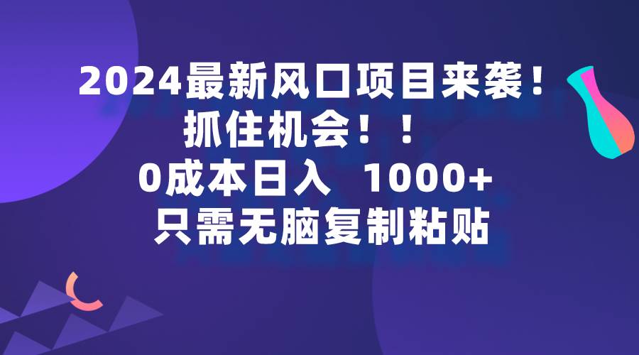 2024最新风口项目来袭，抓住机会，0成本一部手机日入1000+，只需无脑复…-沃创网