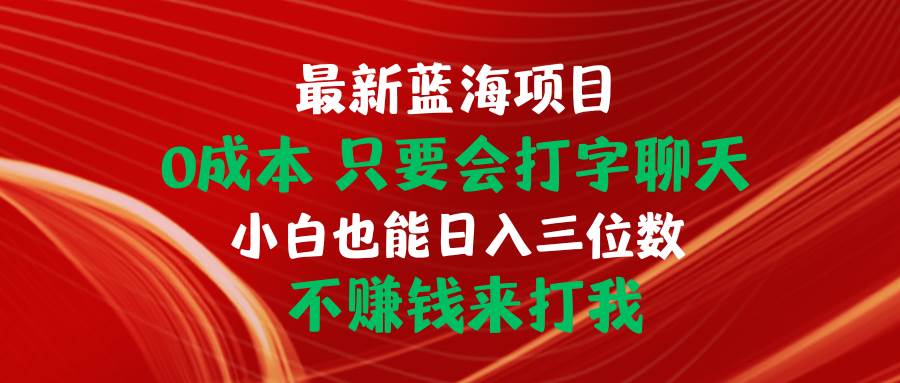 最新蓝海项目 0成本 只要会打字聊天 小白也能日入三位数 不赚钱来打我-沃创网