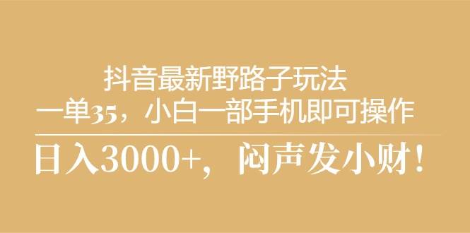 抖音最新野路子玩法，一单35，小白一部手机即可操作，，日入3000+，闷…-沃创网