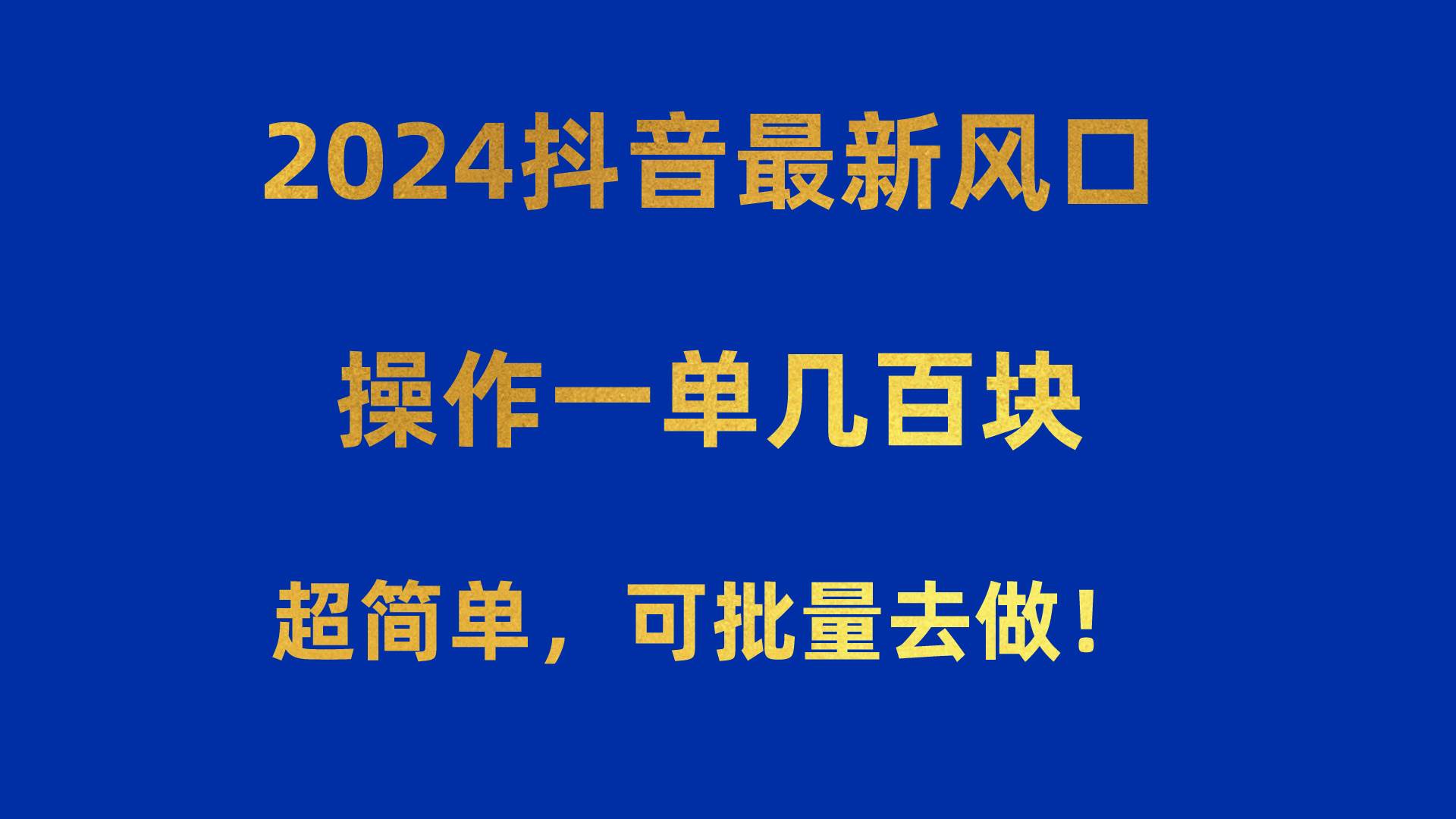 2024抖音最新风口！操作一单几百块！超简单，可批量去做！！！-沃创网