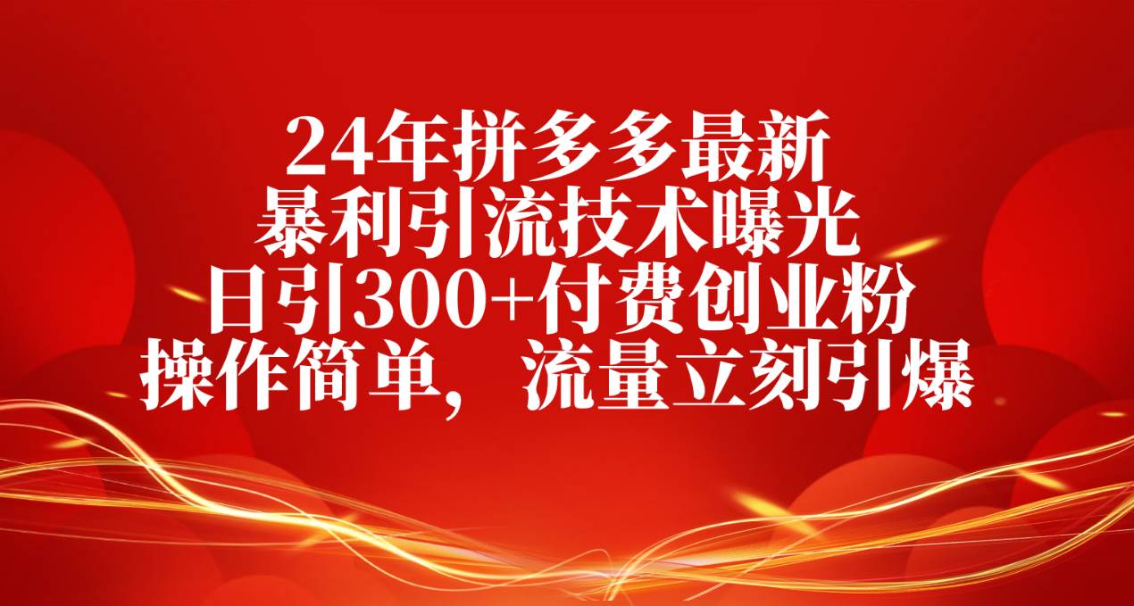 24年拼多多最新暴利引流技术曝光，日引300+付费创业粉，操作简单，流量…-沃创网