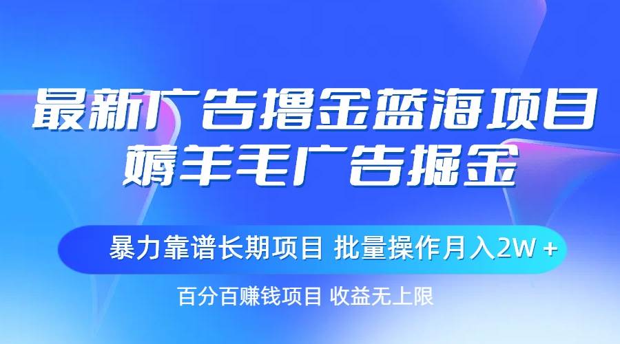最新广告撸金蓝海项目，薅羊毛广告掘金 长期项目 批量操作月入2W＋-沃创网
