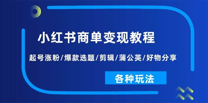 小红书商单变现教程：起号涨粉/爆款选题/剪辑/蒲公英/好物分享/各种玩法-沃创网