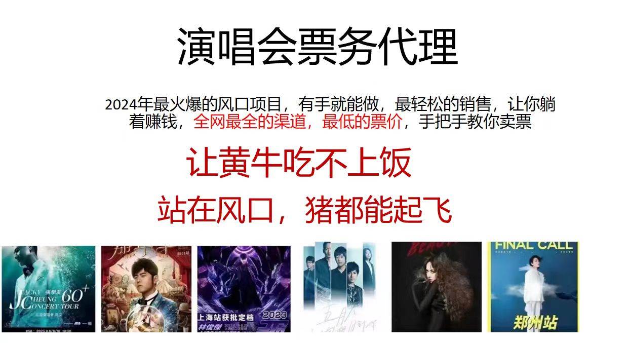 演唱会票务代理，2024年最火爆风口项目，全网最低的票价，小白一分钟上…-沃创网