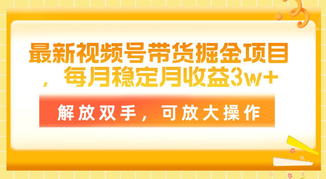 最新视频号带货掘金项目，每月稳定月收益3w+，解放双手，可放大操作-沃创网