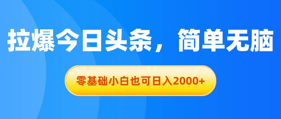 拉爆今日头条，简单无脑，零基础小白也可日入2000+-沃创网