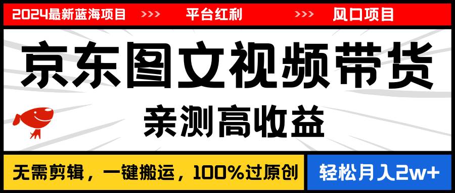 2024最新蓝海项目，逛逛京东图文视频带货，无需剪辑，月入20000+-沃创网