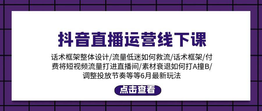 抖音直播运营线下课：话术框架/付费流量直播间/素材A撞B/等6月新玩法-沃创网