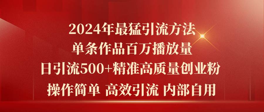 2024年最猛暴力引流方法，单条作品百万播放 单日引流500+高质量精准创业粉-沃创网