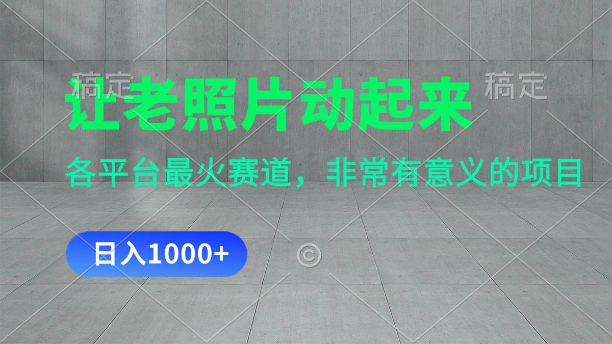 让老照片动起来，一天变现1000+，各平台最火赛道，看完就会-沃创网