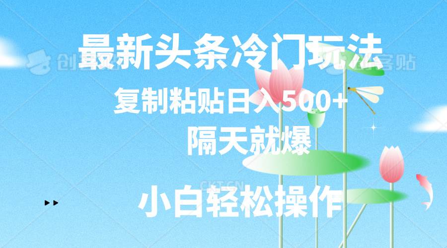 最新头条冷门玩法，隔天就爆，复制粘贴日入500+-沃创网