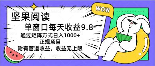 坚果阅读单窗口每天收益9.8通过矩阵方式日入1000+正规项目附有管道收益…-沃创网
