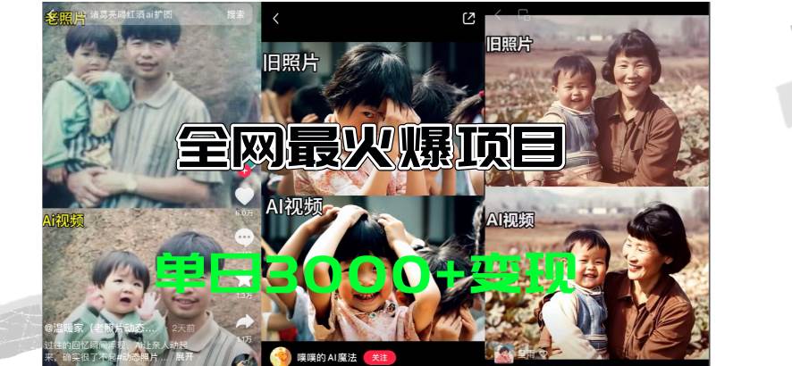全网爆火的AI让老照片动起来教程，蹭热点日赚3000+，内含免费工具一键…-沃创网