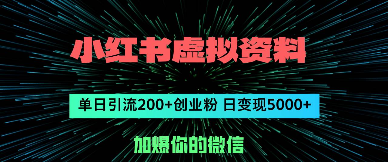 小红书虚拟资料日引流200+创业粉，单日变现5000+-沃创网