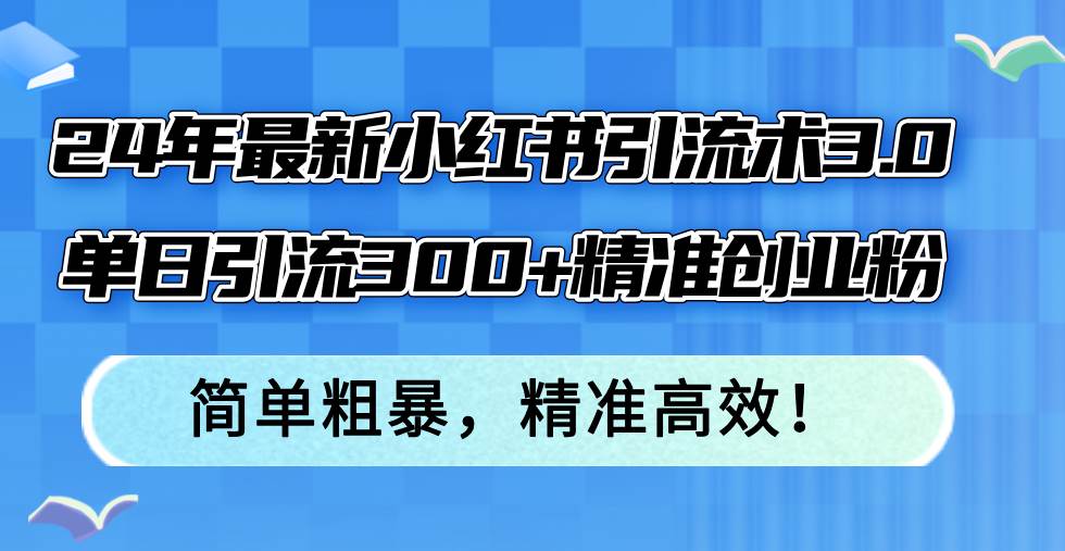 24年最新小红书引流术3.0，单日引流300+精准创业粉，简单粗暴，精准高效！-沃创网
