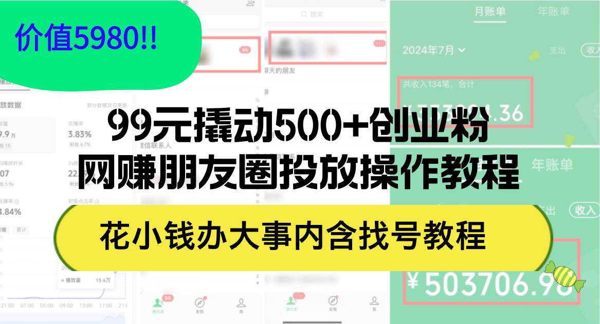 99元撬动500+创业粉，网赚朋友圈投放操作教程价值5980！花小钱办大事内…-沃创网